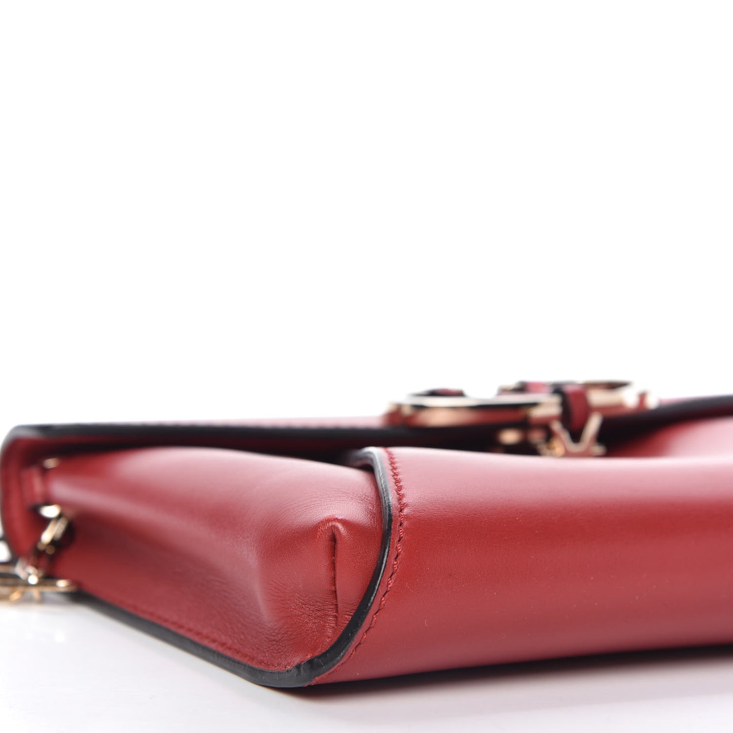 Calfskin V Rivet Chain Clutch Red