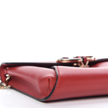 Valentino Garavani Calfskin V Rivet Chain Clutch Red 6 of 11