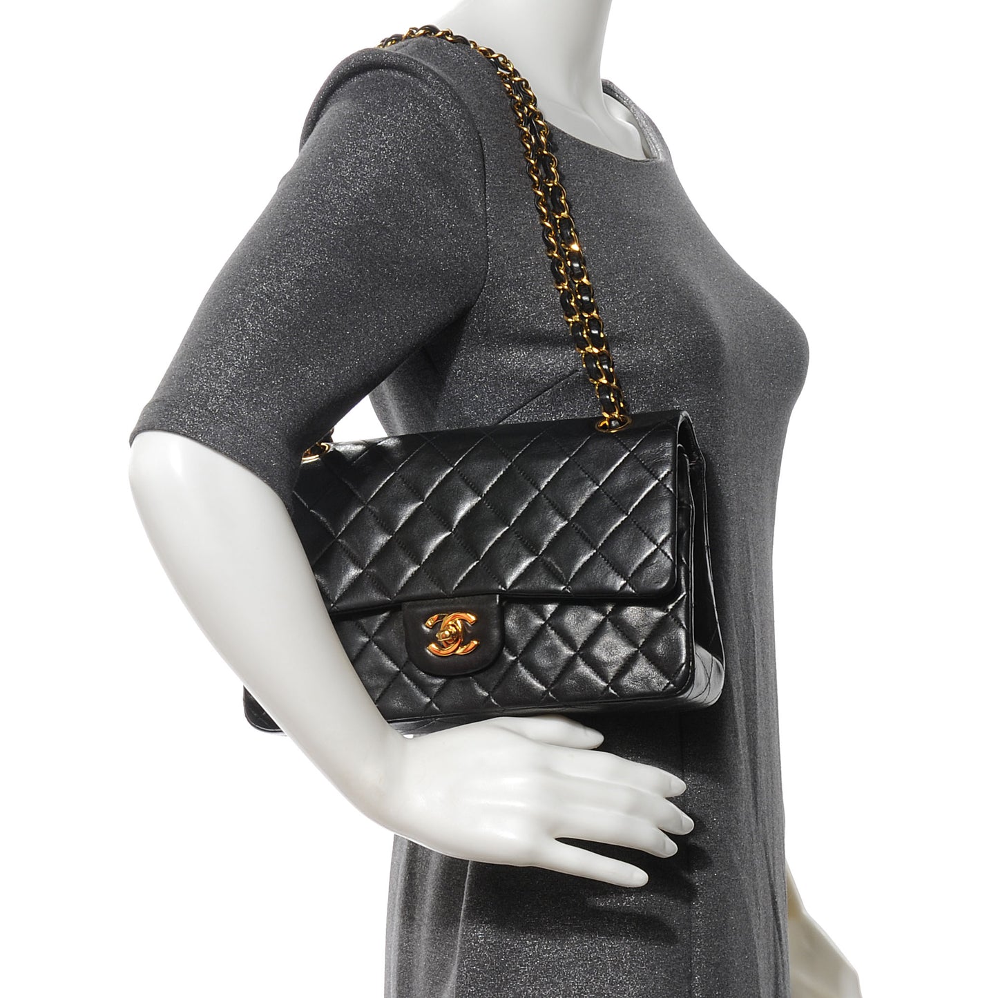Lambskin Medium Double Flap Black