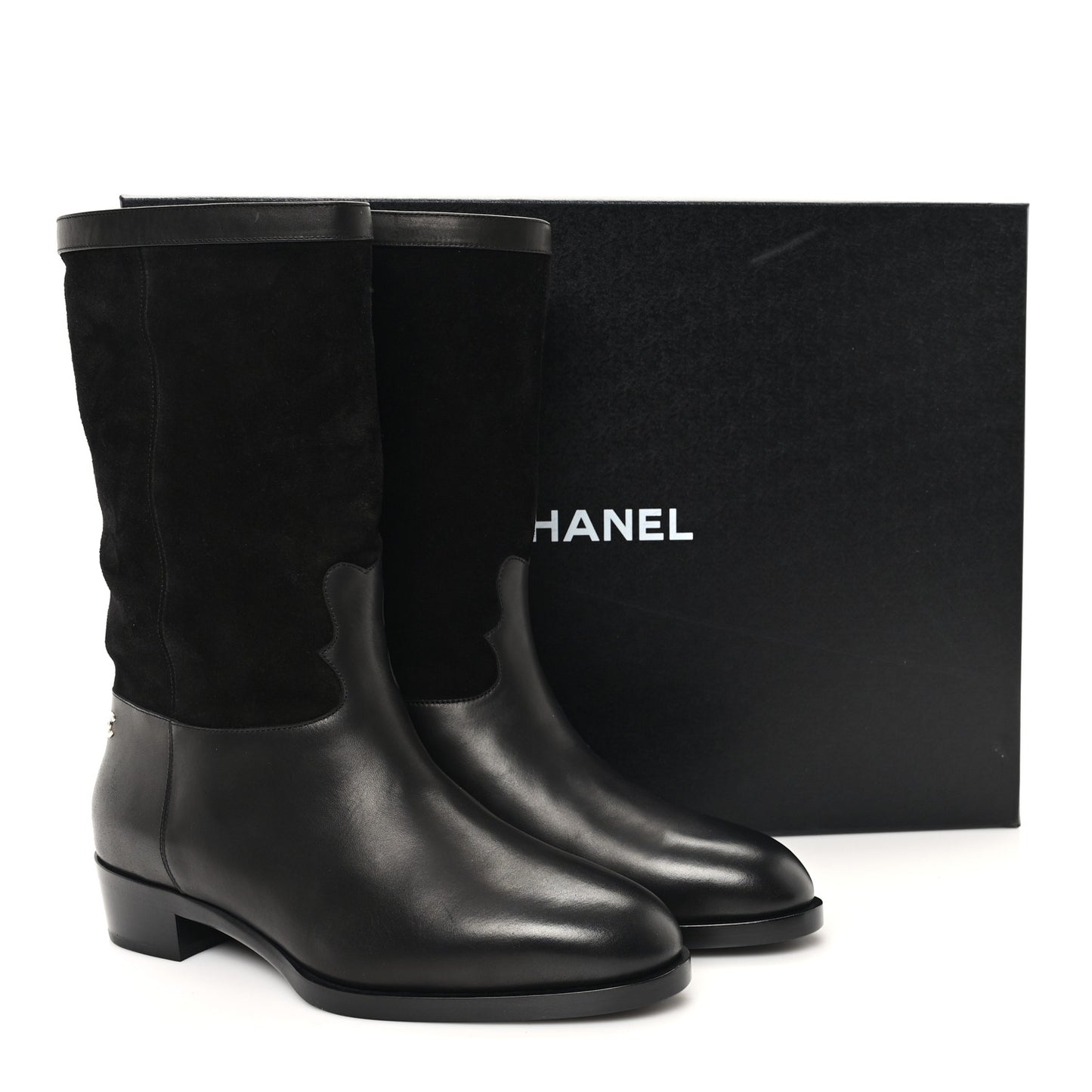 Suede Calfskin CC Short Boots 41 Black