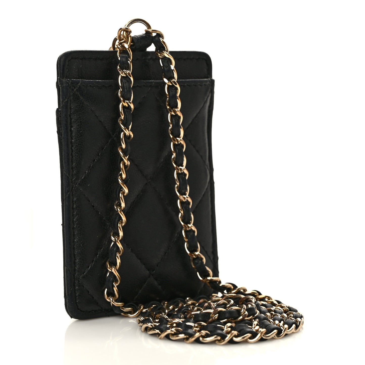 Lambskin Quilted Card Holder On Chain Black