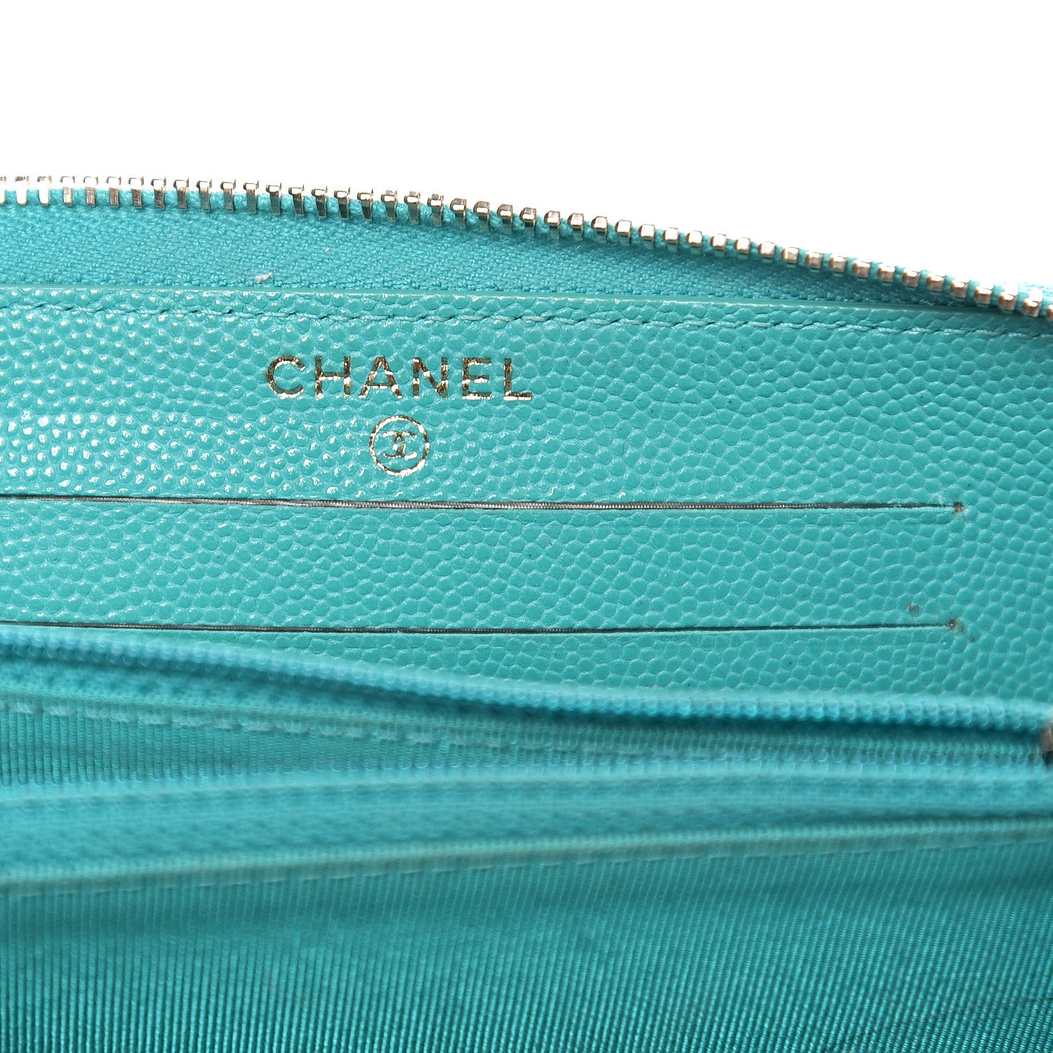 Chanel Caviar Quilted Small Zip Around Wallet Turquoise 5 of 14