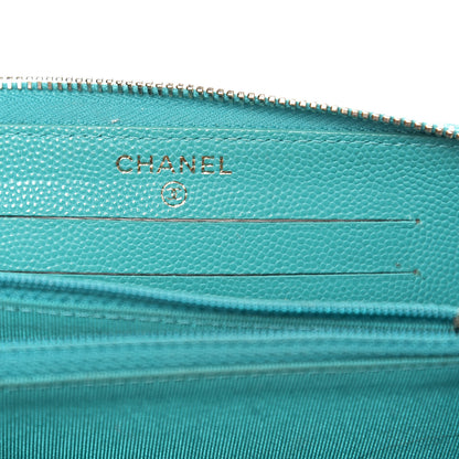 Chanel Caviar Quilted Small Zip Around Wallet Turquoise 5 of 14