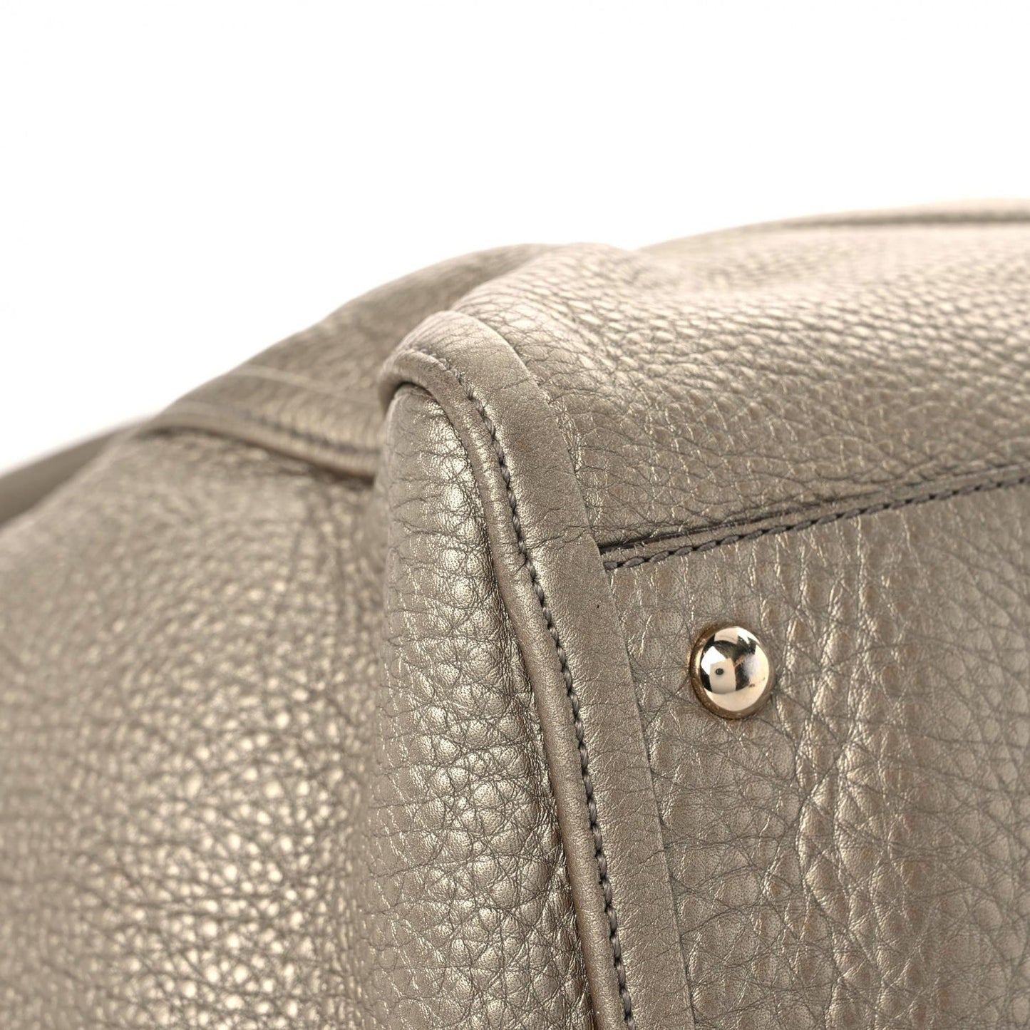 Metallic Pebbled Calfskin Medium Soho Shoulder Bag Golden Beige