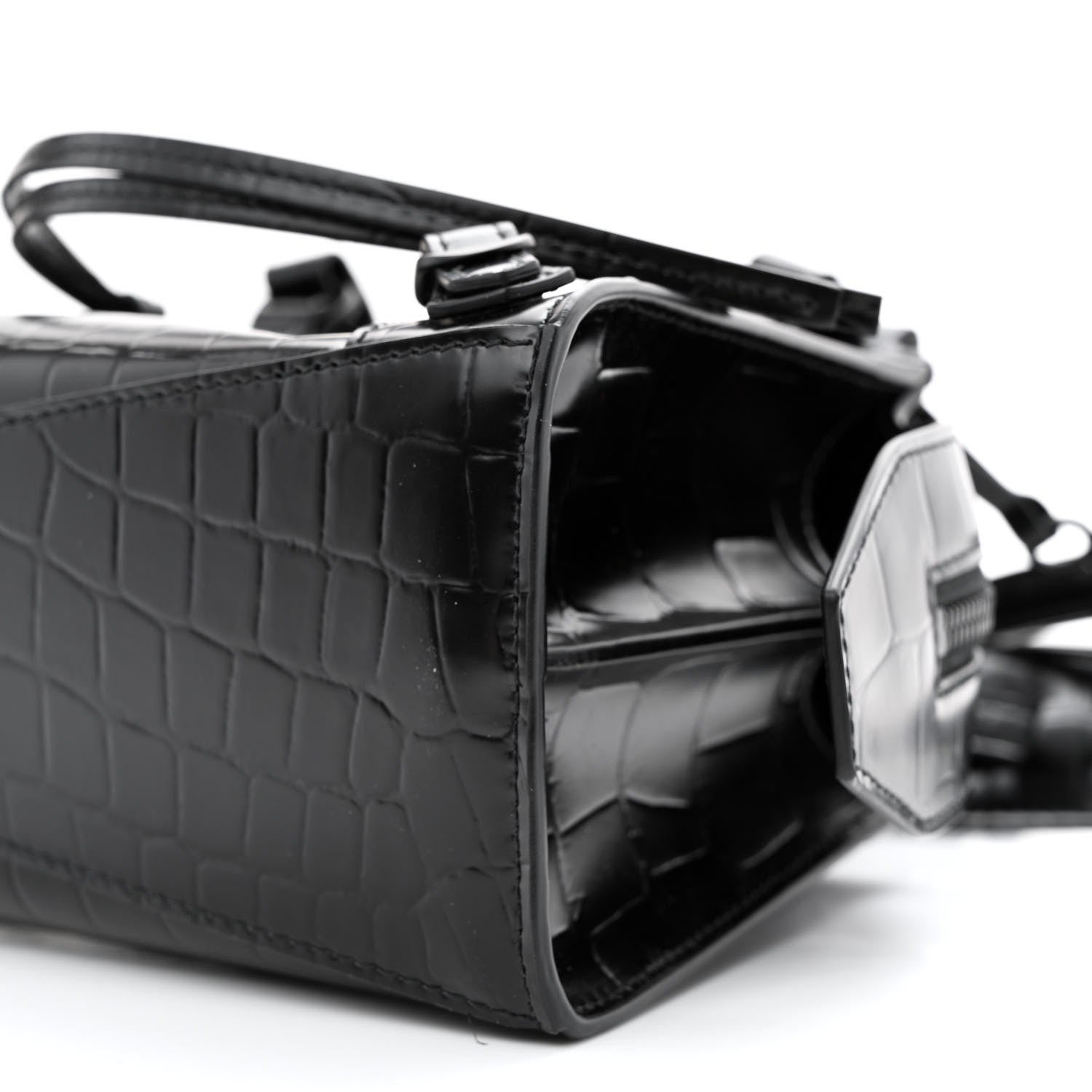 Balenciaga Semi Shiny Calfskin Crocodile Embossed Neo Classic Black Hardware Mini City Black 10 of 12