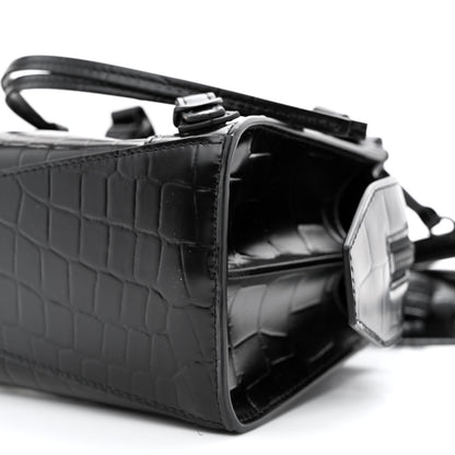 Balenciaga Semi Shiny Calfskin Crocodile Embossed Neo Classic Black Hardware Mini City Black 10 of 12