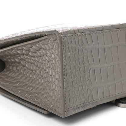 Balenciaga Shiny Calfskin Crocodile Embossed Medium Hourglass Top Handle Bag Mink Grey 11 of 14