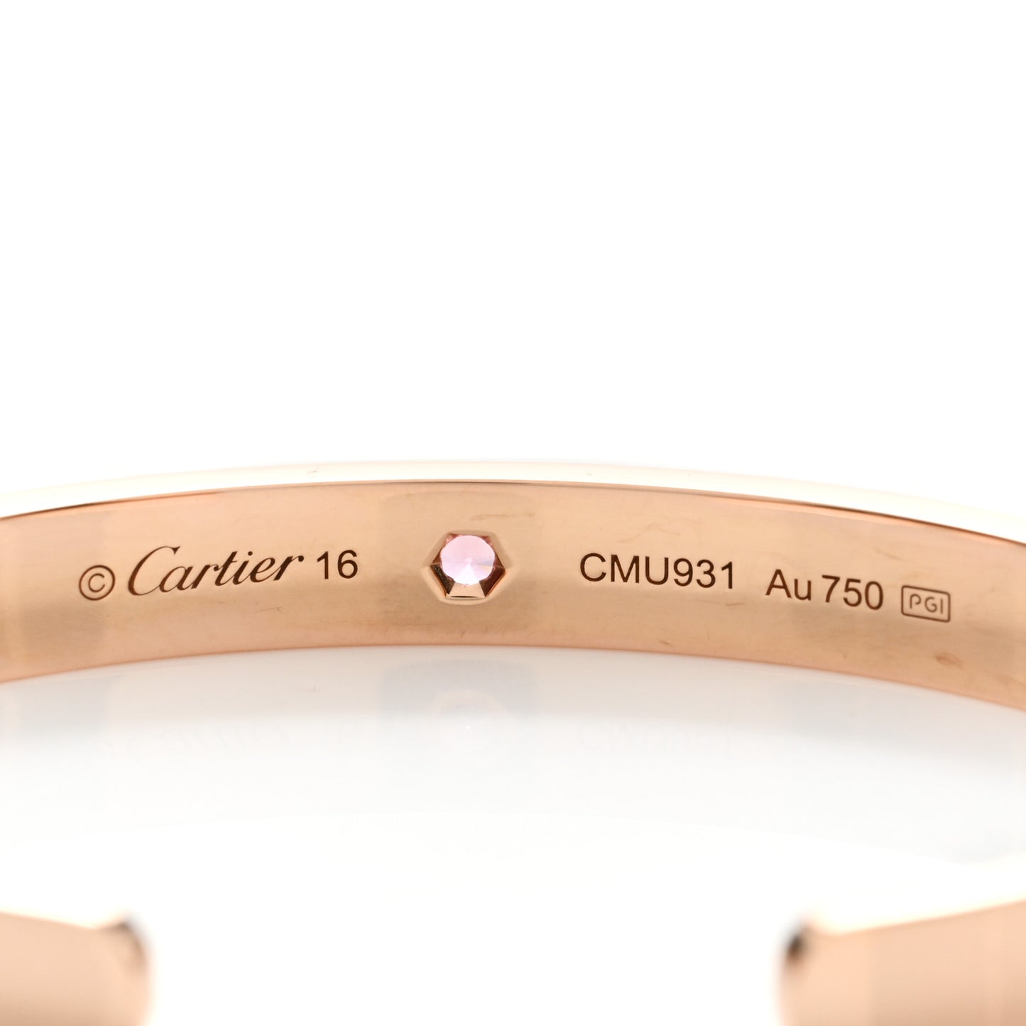 18K Pink Gold Pink Sapphire LOVE Cuff Bracelet 16