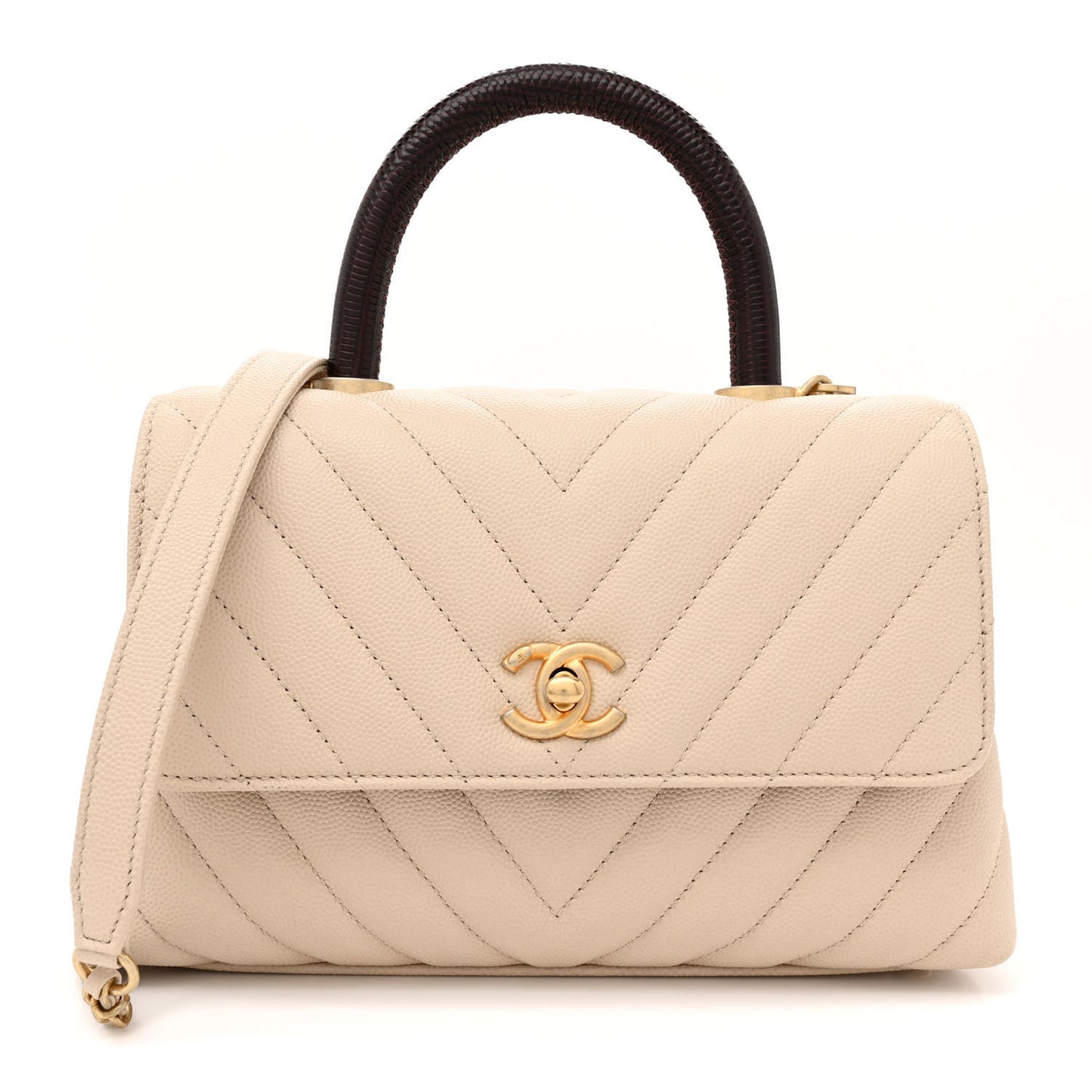 Caviar Lizard Chevron Quilted Mini Coco Handle Flap Ivory
