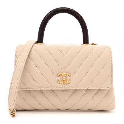 Chanel Caviar Lizard Chevron Quilted Mini Coco Handle Flap Ivory 1 of 10