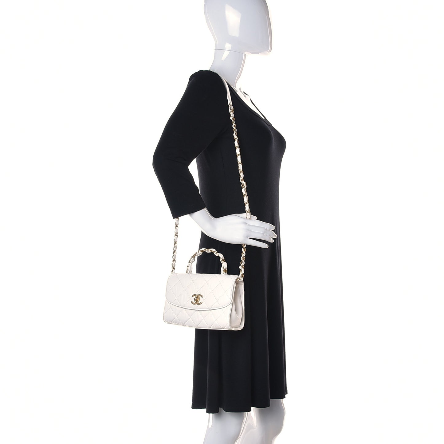 Crumpled Lambskin Quilted Mini CC Links Top Handle Flap White