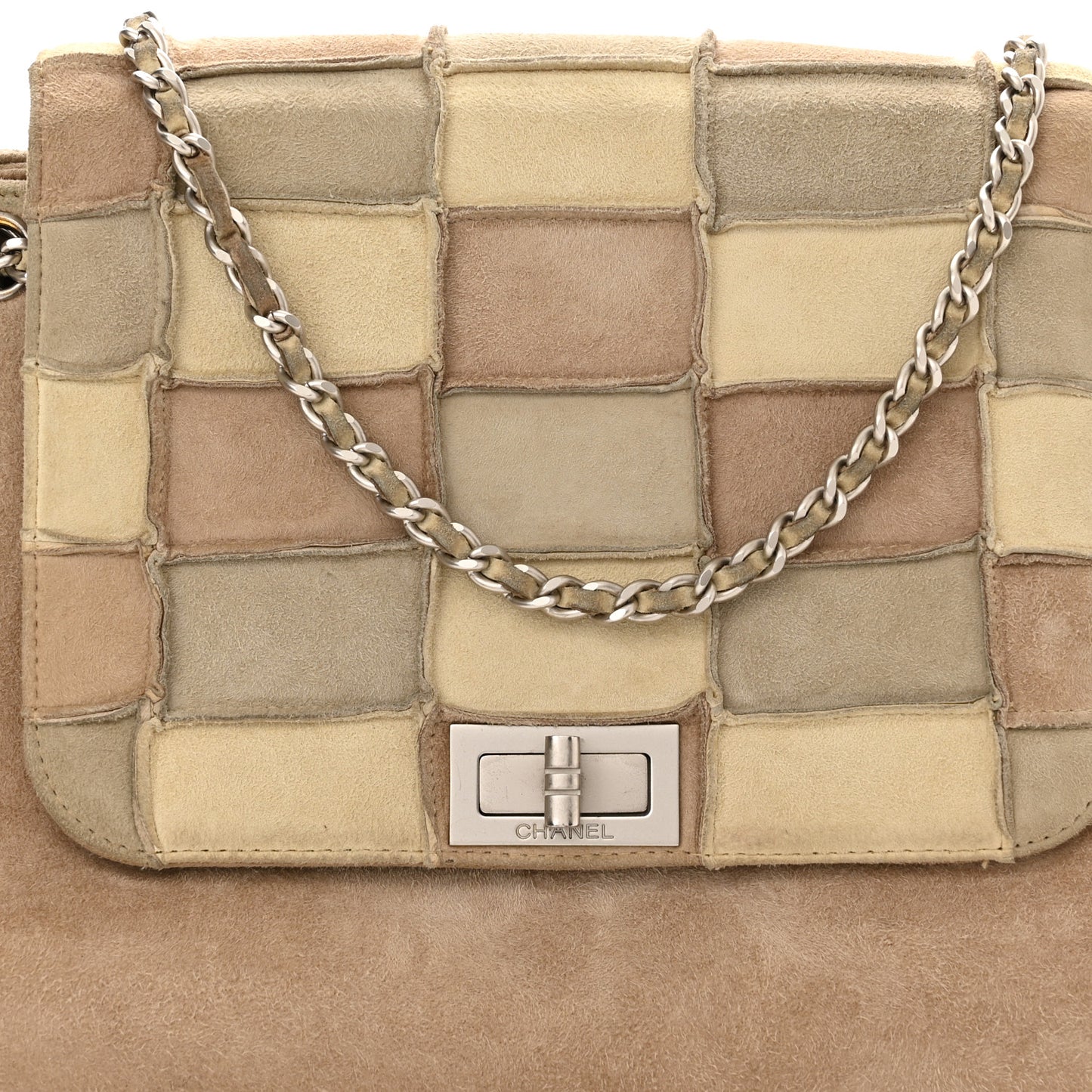 Suede Patchwork Accordion Mademoiselle Flap Beige