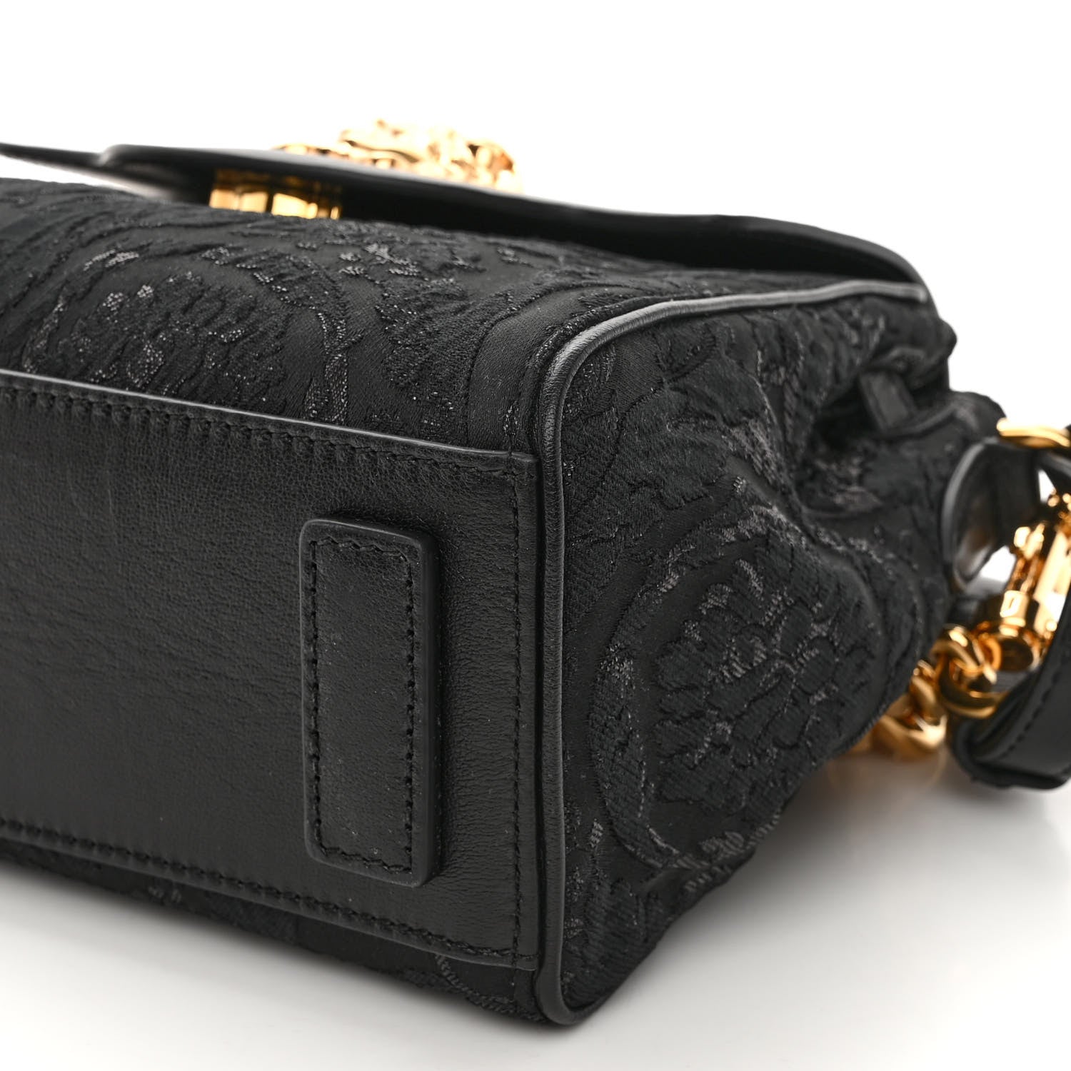 Versace Calfskin Lurex Cloquet Small La Medusa Chain Top Handle Handbag Black 9 of 10
