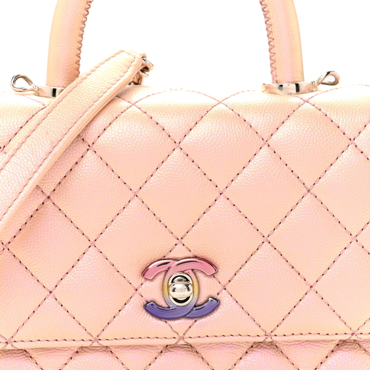 Iridescent Caviar Quilted Extra Mini Coco Handle Flap Light Pink