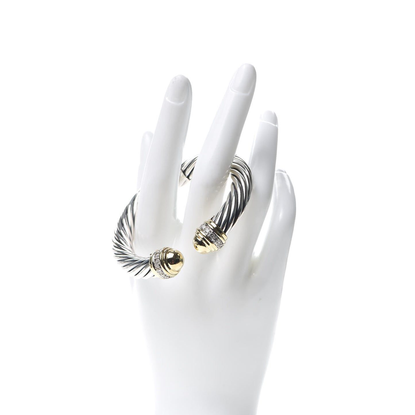Sterling Silver 18K Yellow Gold Diamond 10mm Cable Classics Dome Bracelet