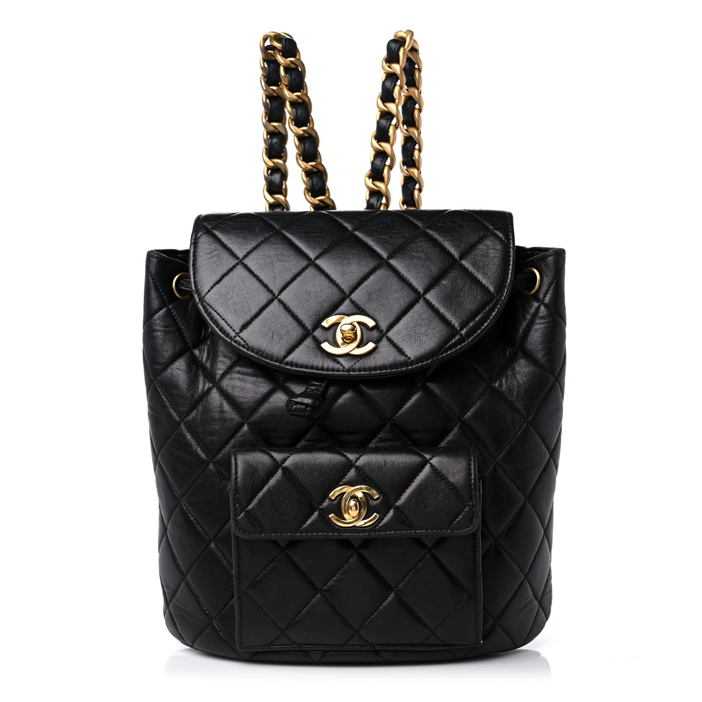 Lambskin Quilted Drawstring Backpack Black