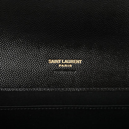 Saint Laurent Grain De Poudre Matelasse Chevron Monogram Envelope Clutch Black 6 of 8