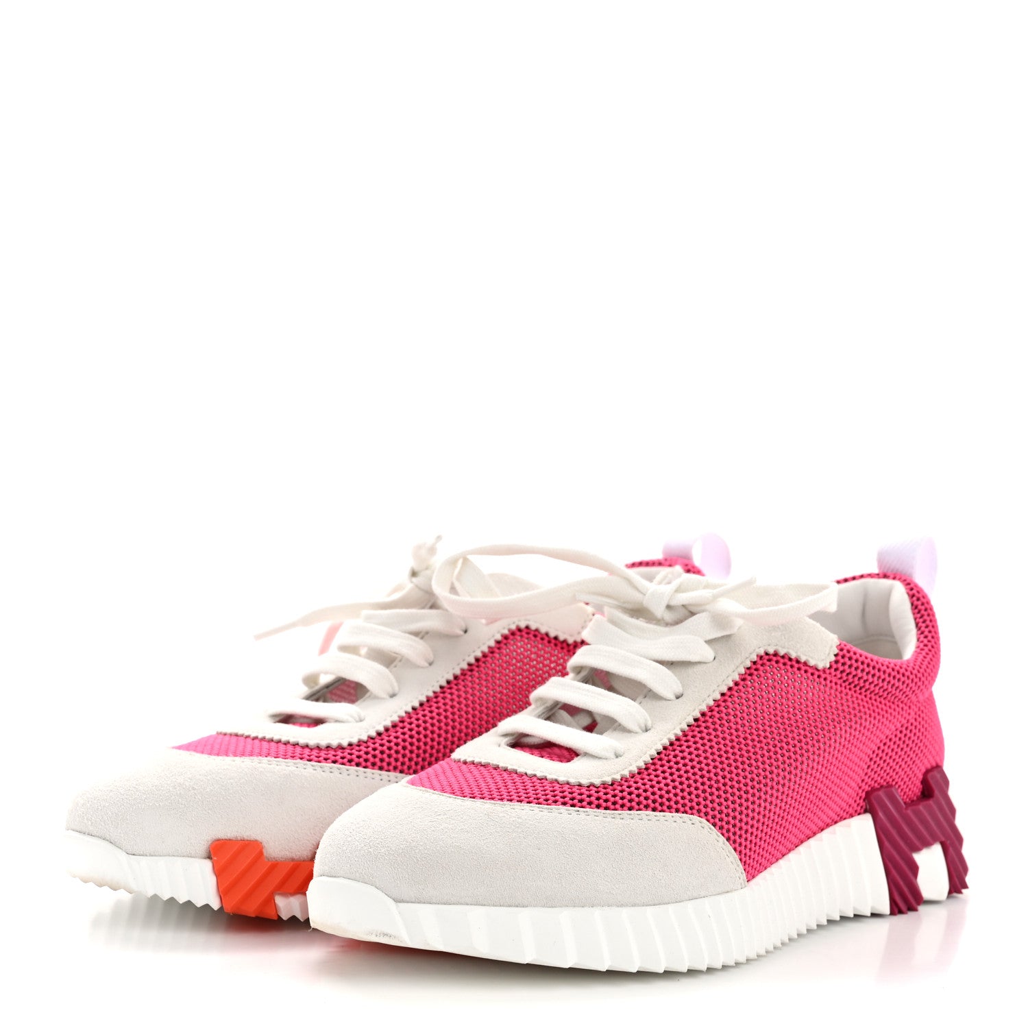 Hermes Air Mesh Suede Goatskin Bouncing Sneakers 39 Rose Vinicunca White 4 of 10
