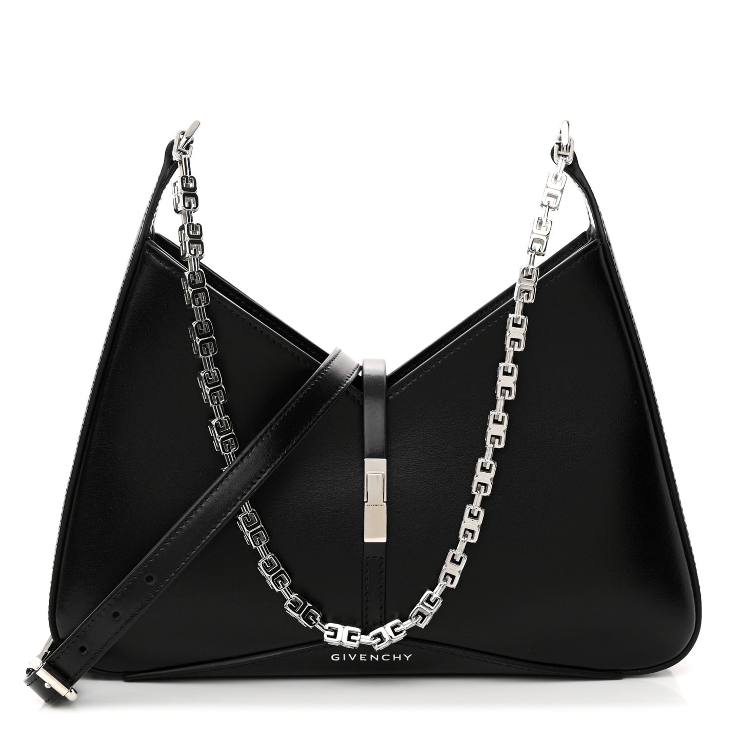 Box Calfskin Small Zipped Cut Out Shoulder Bag Black