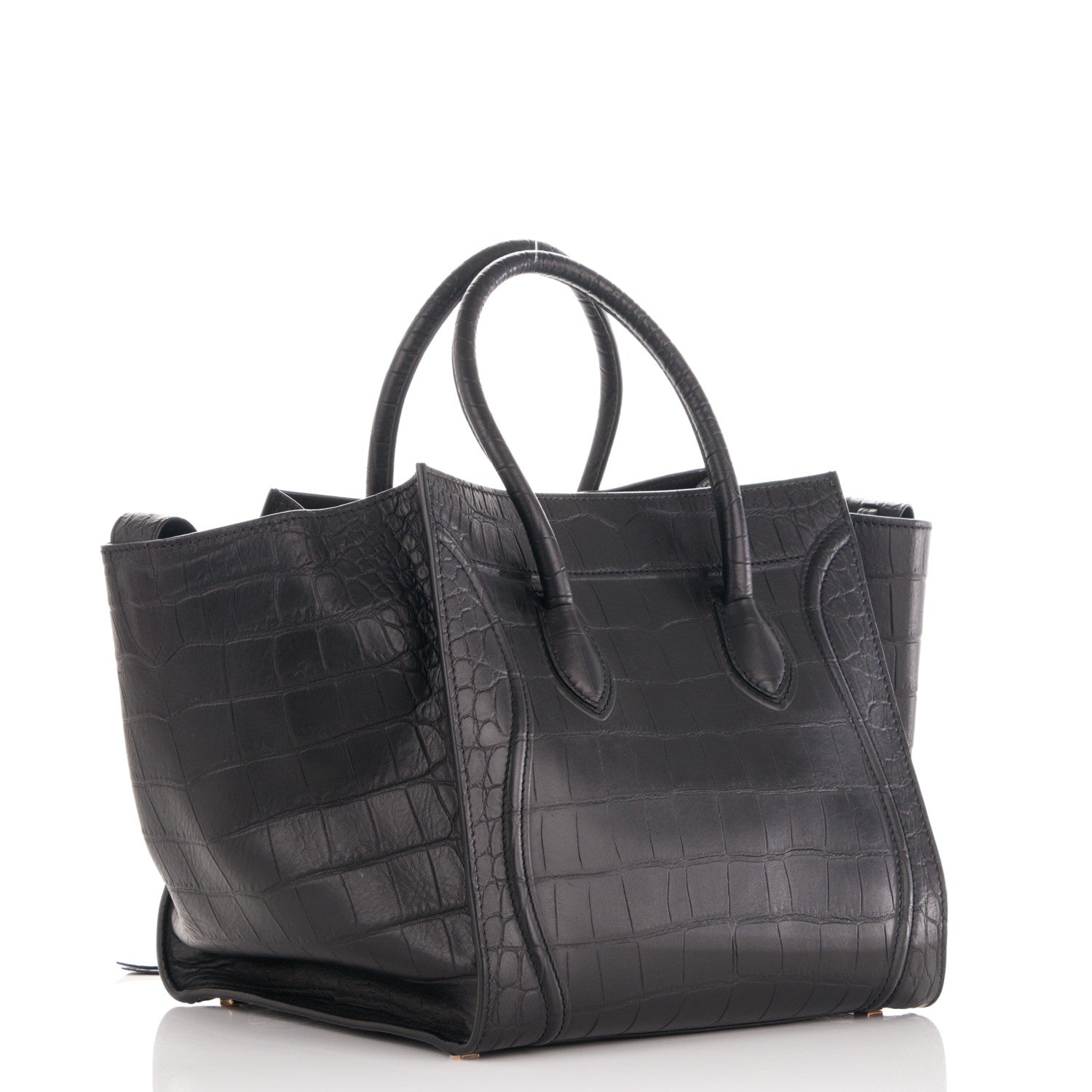 Celine Crocodile Embossed Calfskin Medium Phantom Luggage Black 3 of 7