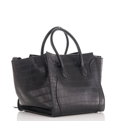Celine Crocodile Embossed Calfskin Medium Phantom Luggage Black 3 of 7