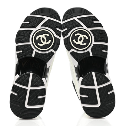 Chanel Mesh Suede Calfskin Grained Calfskin Womens CC Sneakers 37 White Black 5 of 8