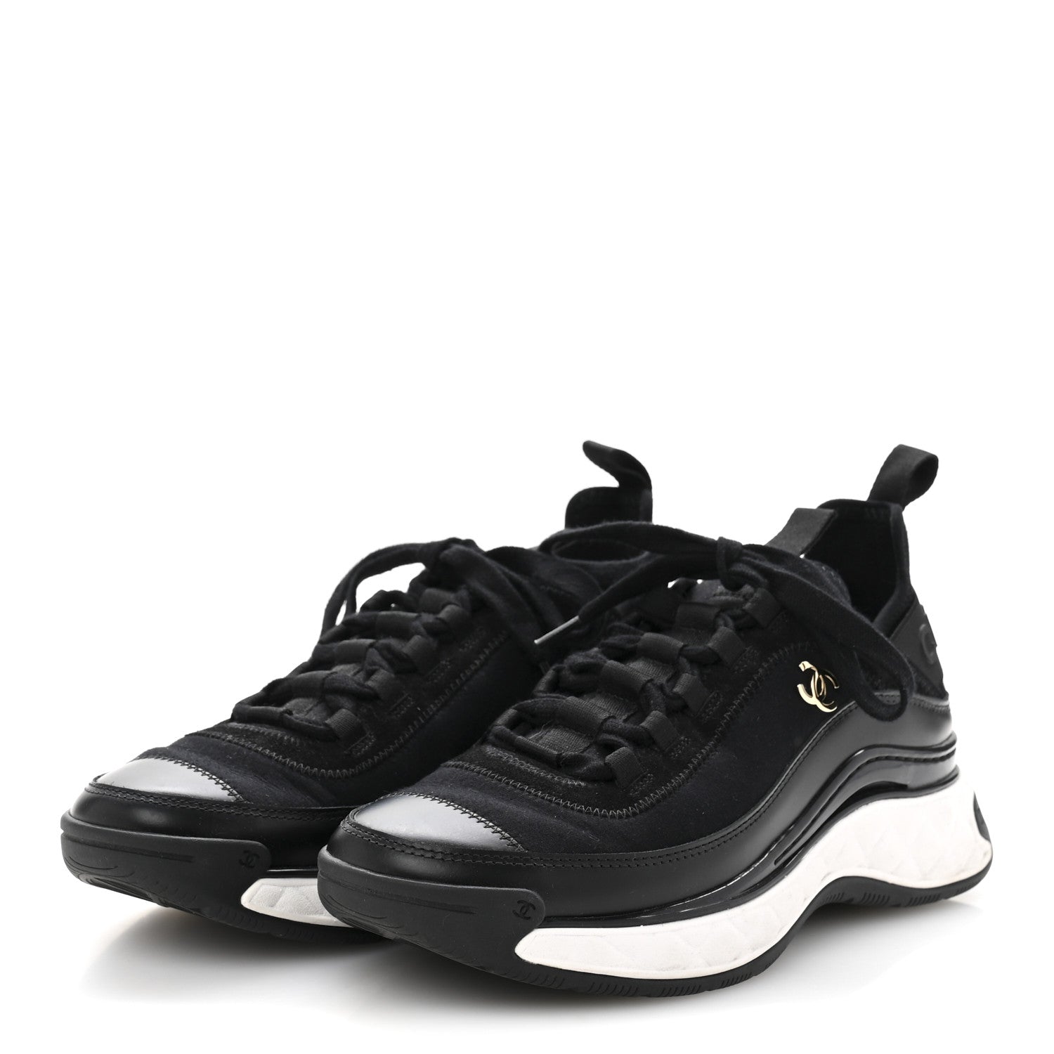 Chanel Velvet Calfskin Mixed Fibers CC Sneakers 38 Black 4 of 8