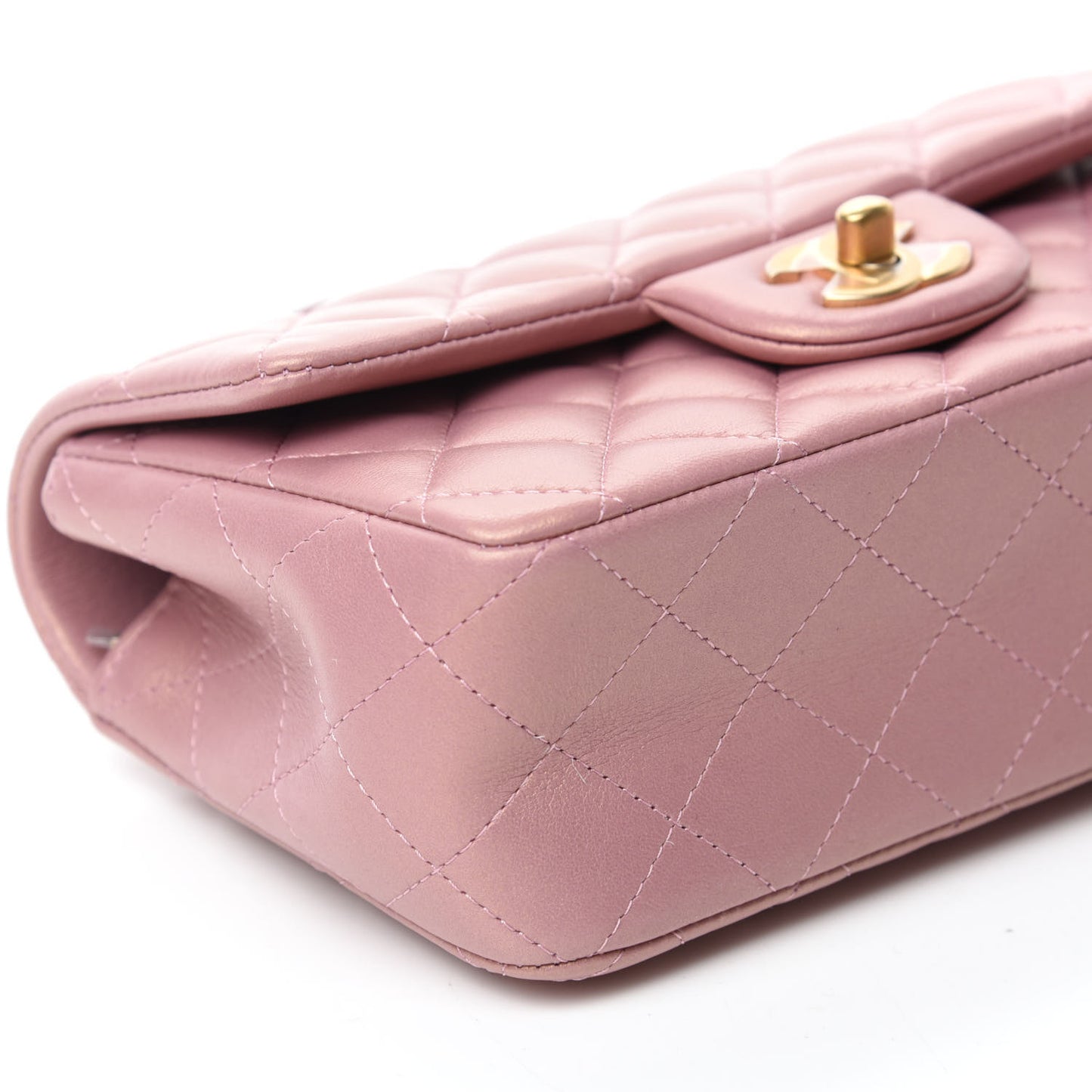 Iridescent Lambskin Quilted Mini Top Handle Rectangular Flap Pink