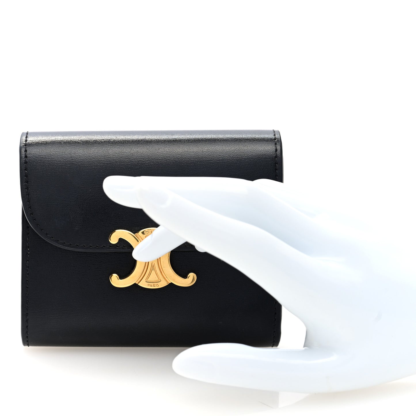 Shiny Smooth Lambskin Small Triomphe Wallet Black