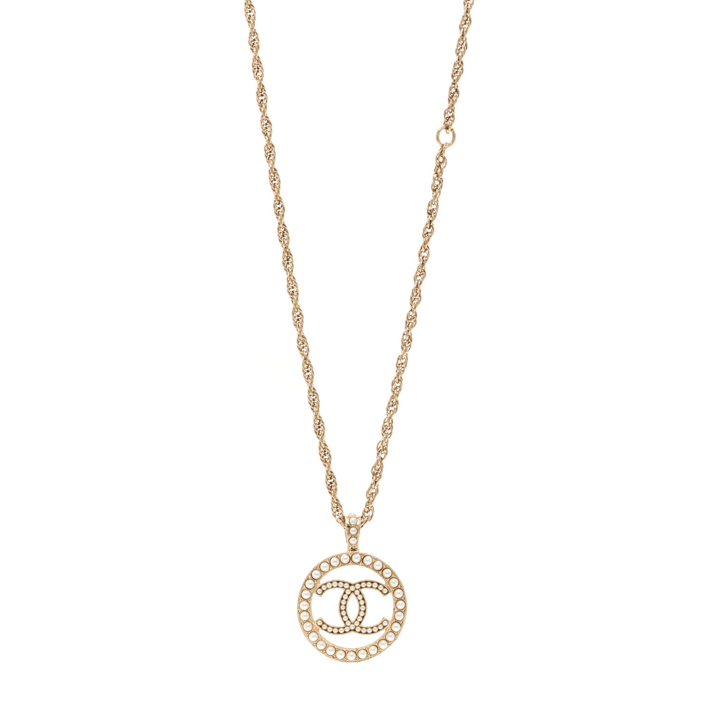 Pearl CC Round Pendant Necklace Gold