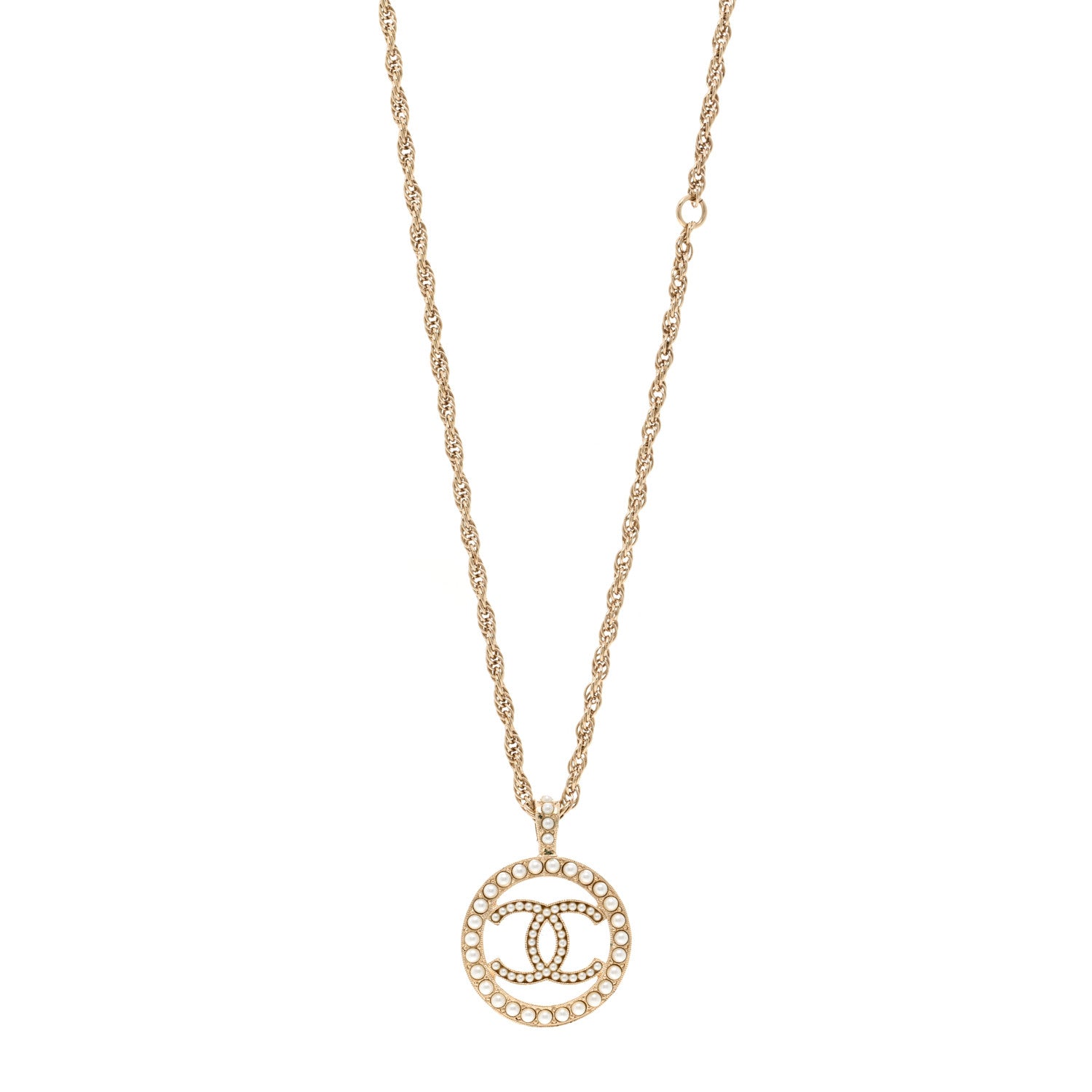 Chanel Pearl CC Round Pendant Necklace Gold 1 of 4
