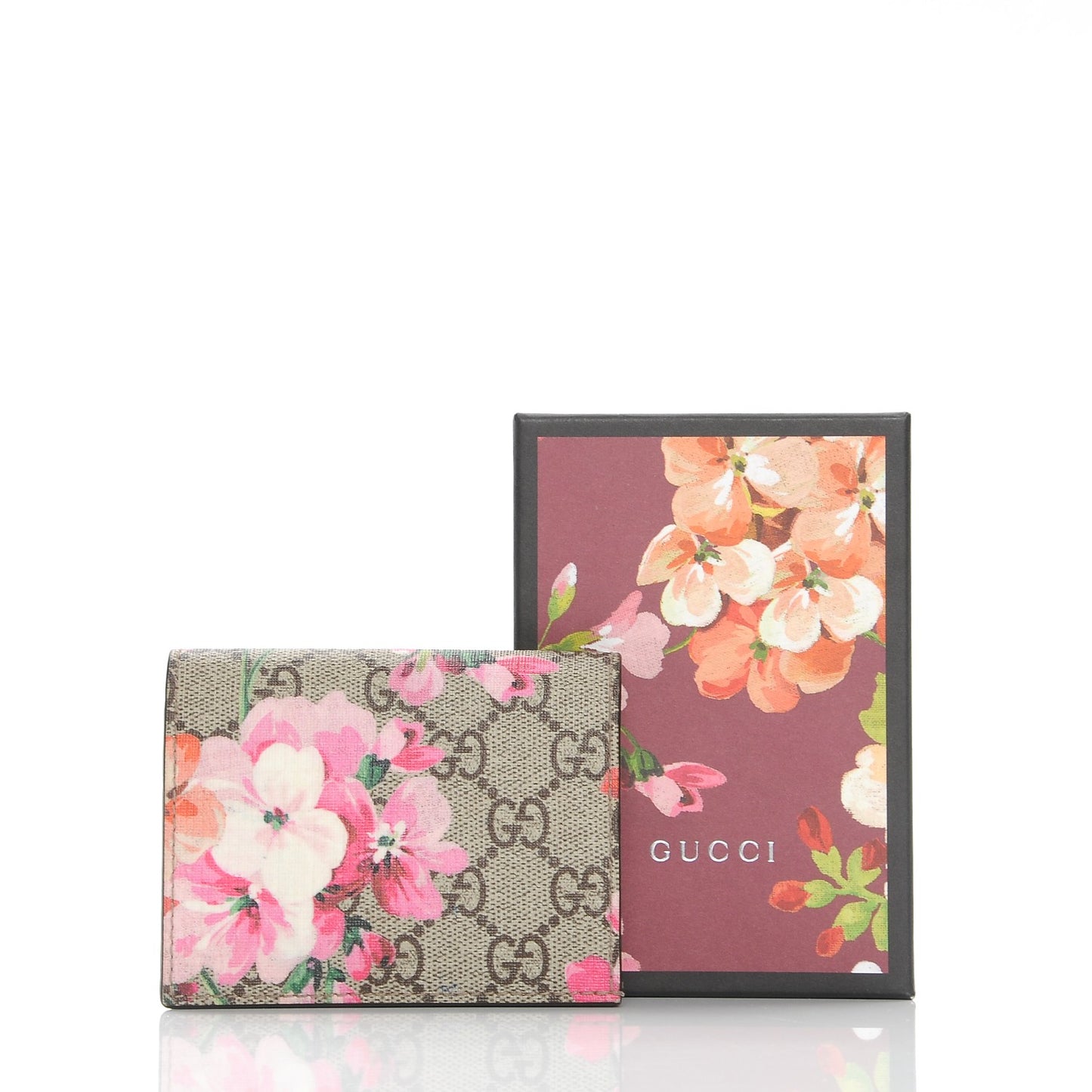 GG Supreme Monogram Blooms Card Case Beige Multicolor Dry Rose