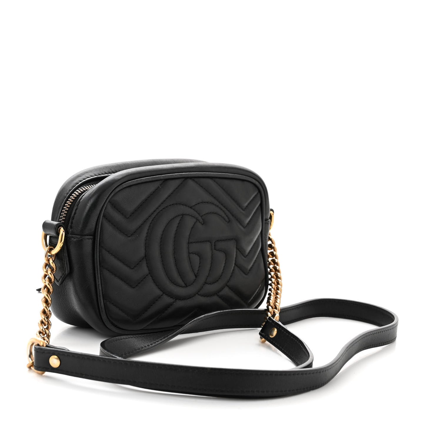 Calfskin Matelasse Mini GG Marmont Chain Shoulder Bag Black