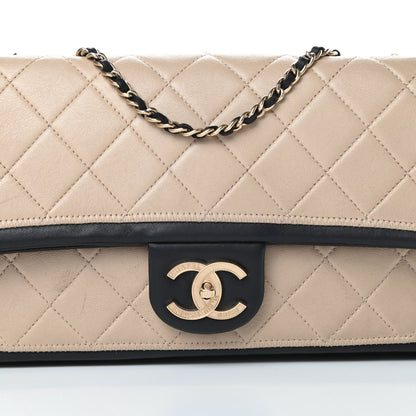 Chanel Calfskin Quilted Medium Graphic Flap Beige Black 9 of 15