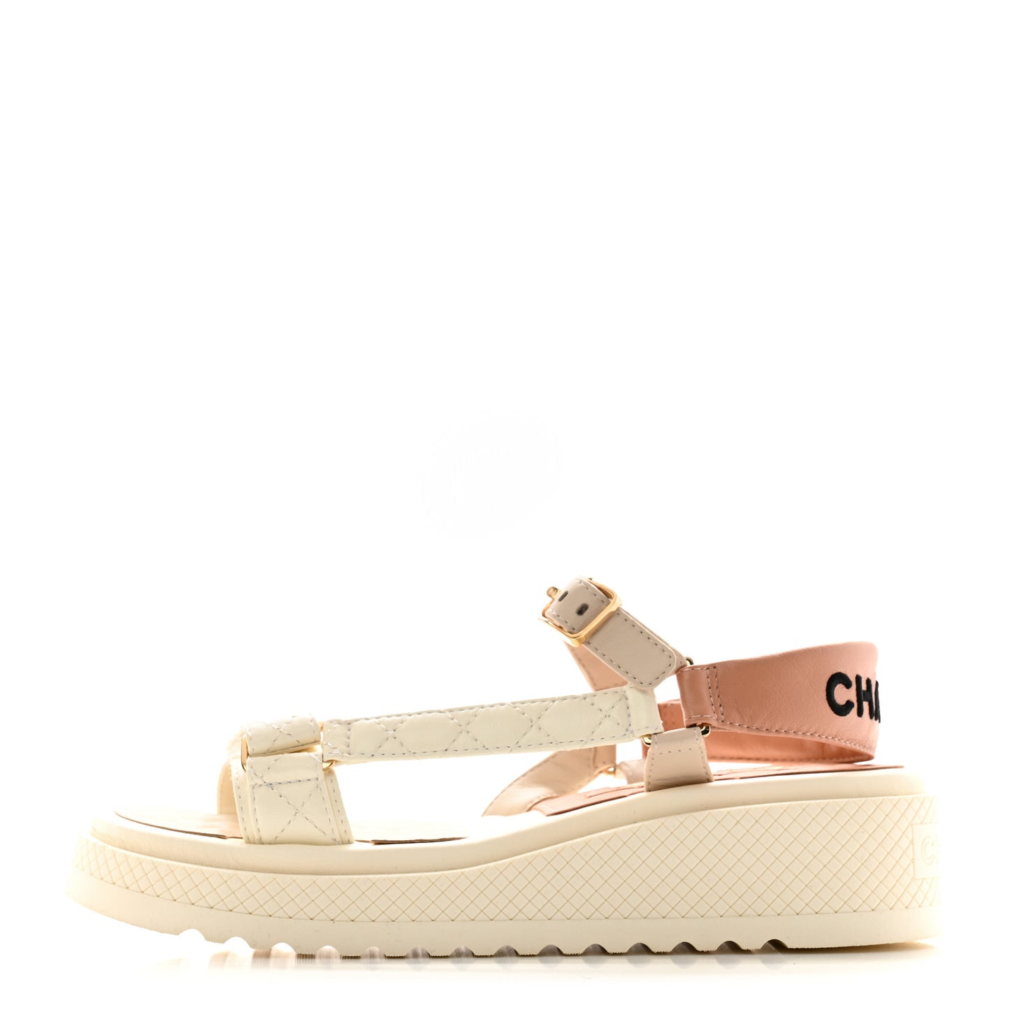 Lambskin Logo Platform Sandals 38.5 Beige Ivory White