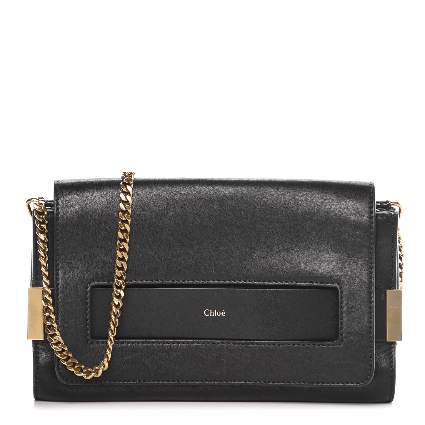Lambskin Medium Elle Chain Clutch Black