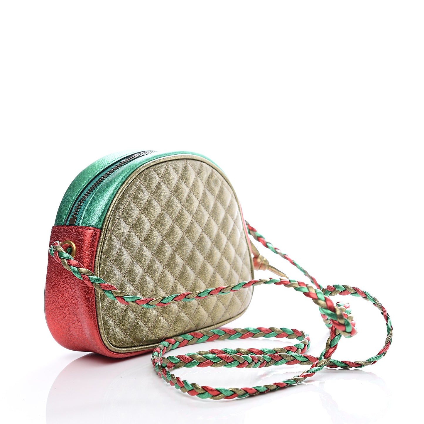 Laminated Nappa Trapuntata Mini Zumi Dome Shoulder Bag Rosso Jasmine Green Rame