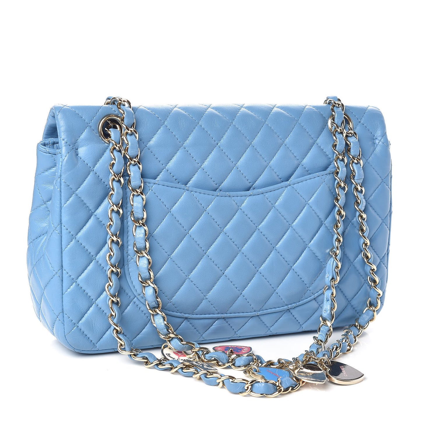 Lambskin Valentine Charms Medium Flap Baby Blue
