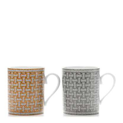 Hermes Porcelain Mosaique Au 24 Gold Platine Mug Set of 2 1 of 4