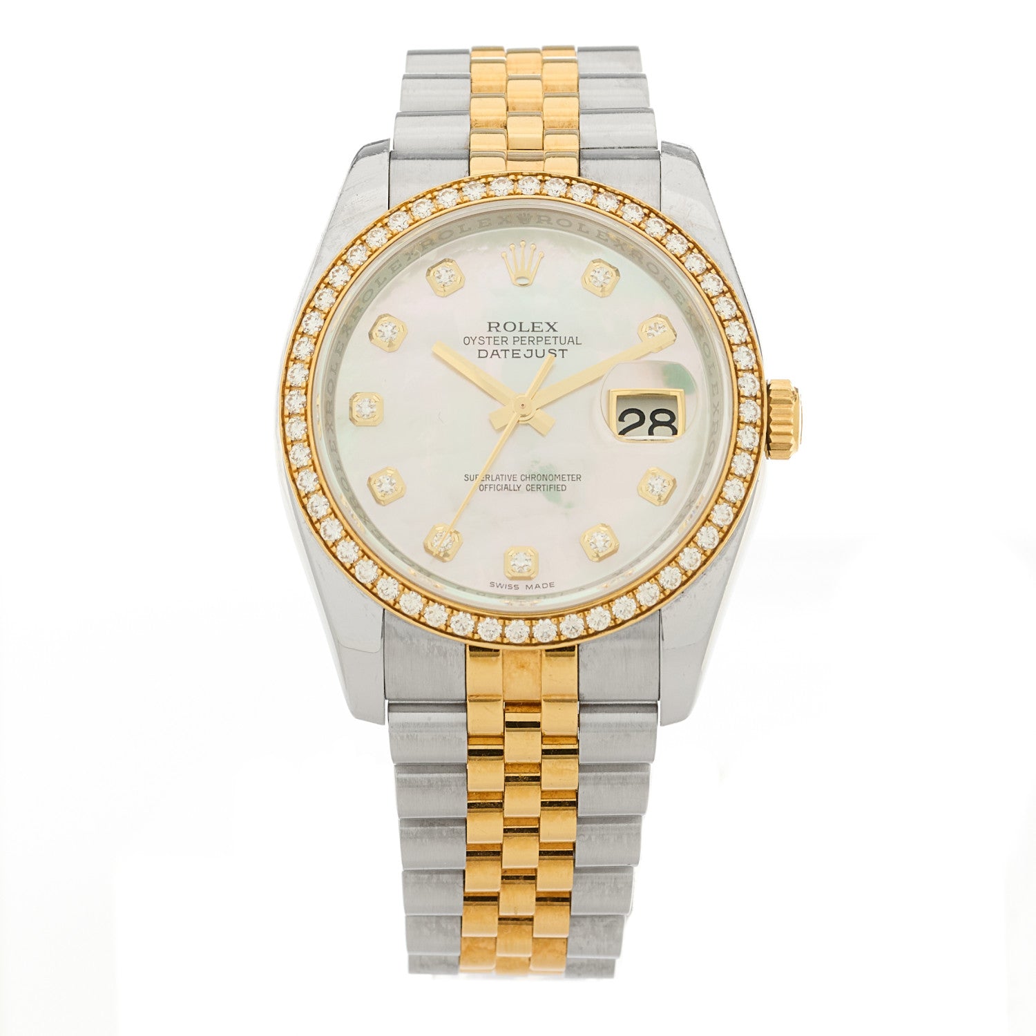 Rolex Stainless Steel 18K Yellow Gold Diamond Mother of Pearl 36mm Oyster Perpetual Datejust Watch 116243 1 of 4