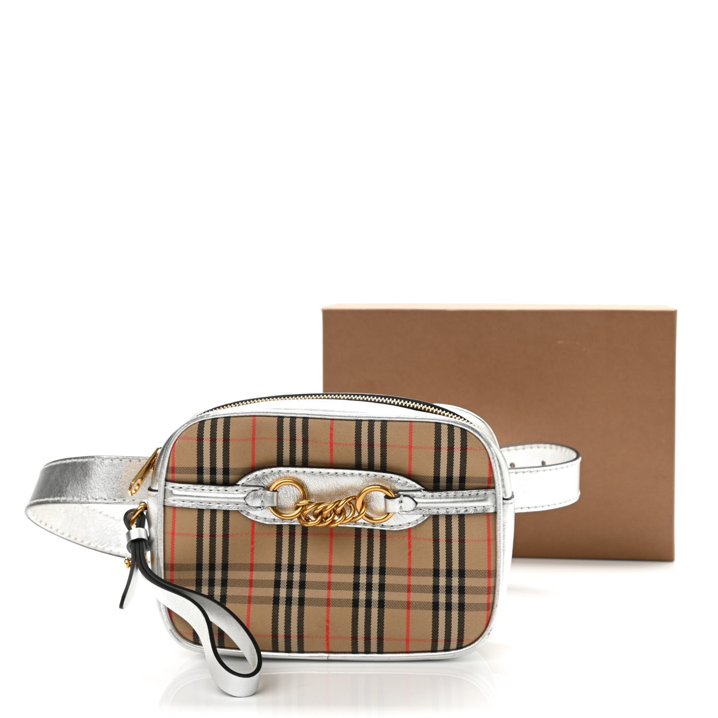 Metallic Smooth Calfskin 1983 Knight Check Link Bum Bag Silver