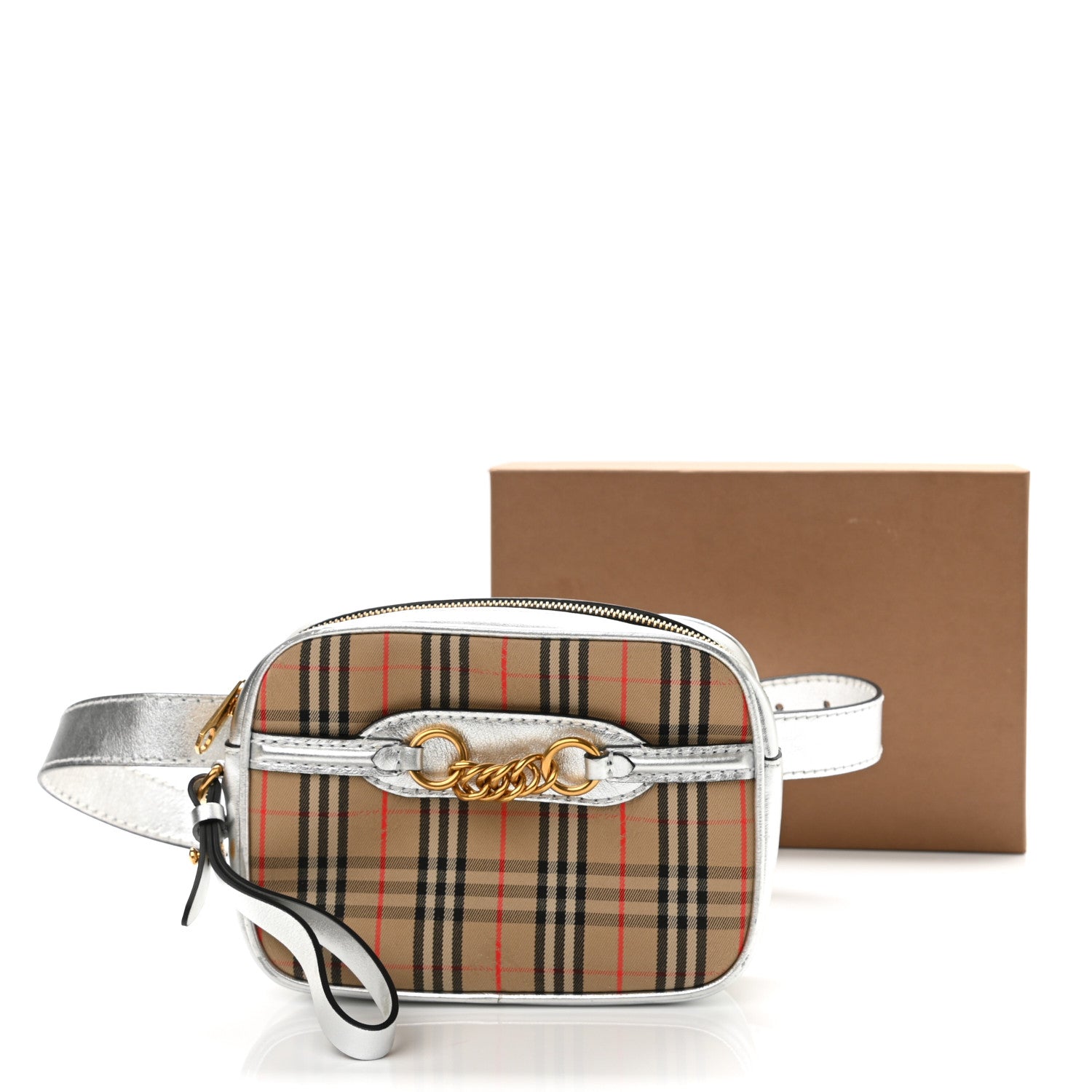 Burberry Metallic Smooth Calfskin 1983 Knight Check Link Bum Bag Silver 10 of 10