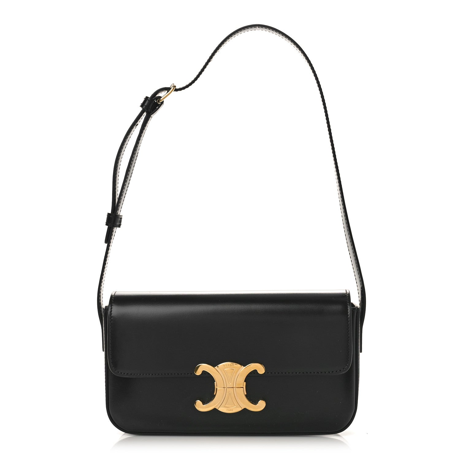 Celine Shiny Calfskin Triomphe Shoulder Bag Black 1 of 9