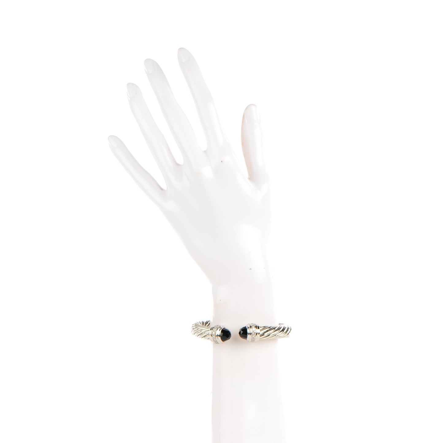 Sterling Silver Pave Diamond Black Onyx 10mm Cable Classics Bracelet