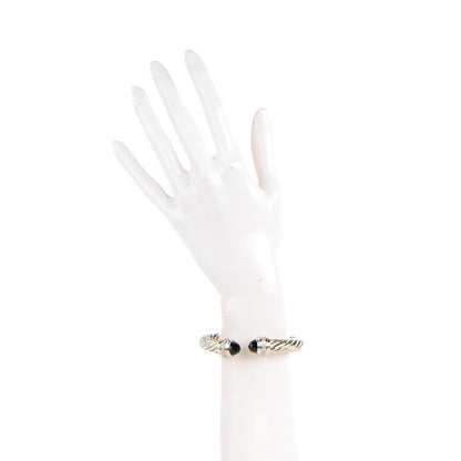 David Yurman Sterling Silver Pave Diamond Black Onyx 10mm Cable Classics Bracelet 2 of 6