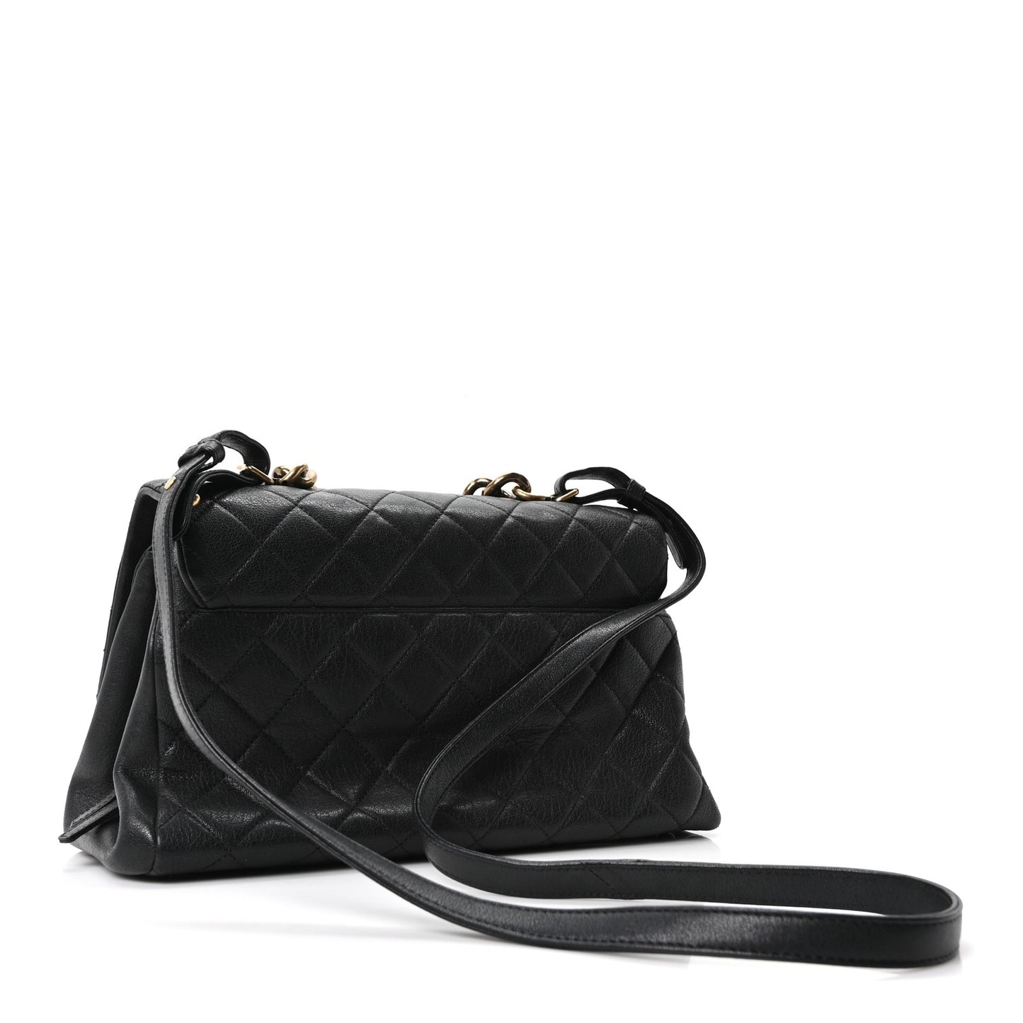 Shiny Sheepskin Quilted Large Trapezio Flap Black