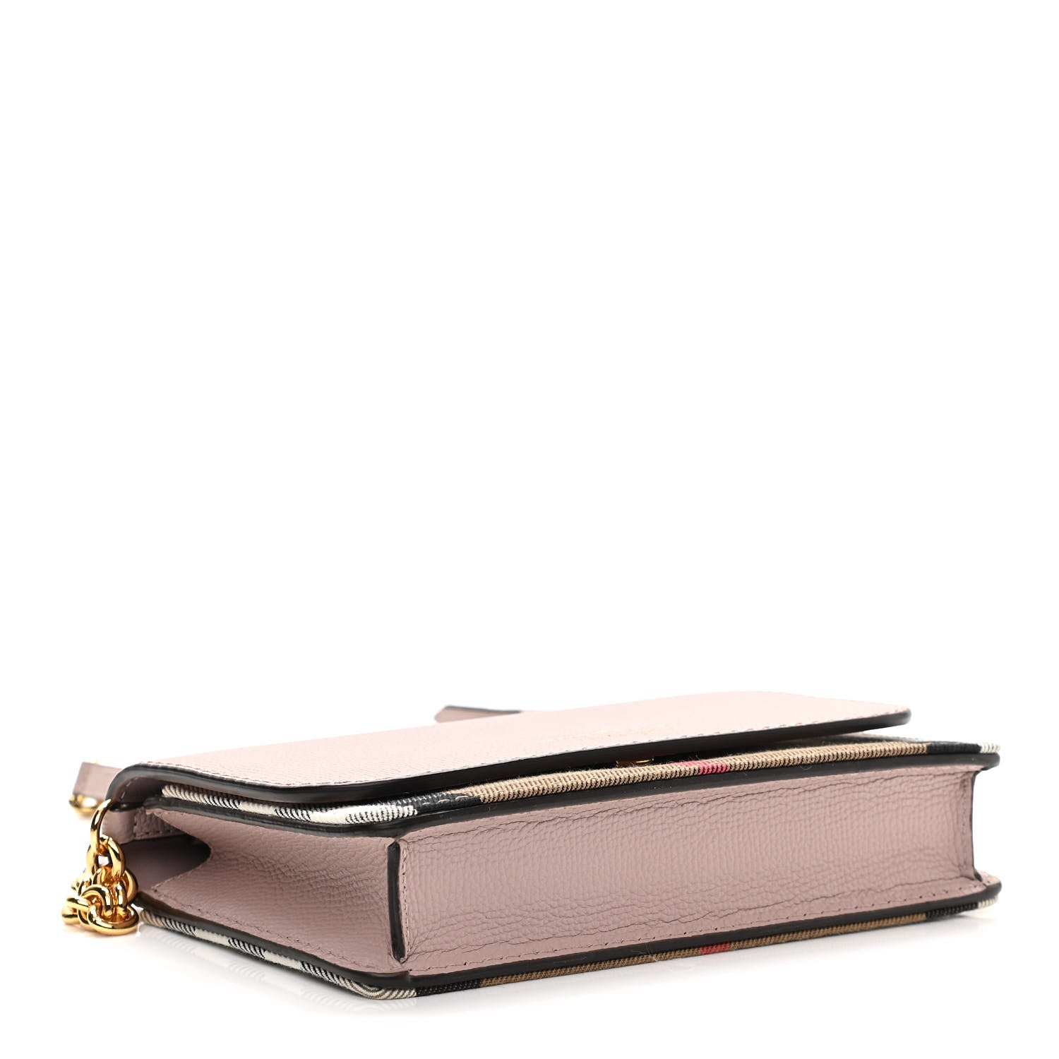 Burberry Grained Calfskin House Check Tartan Mix Hampshire Wallet On Chain Pink 4 of 10