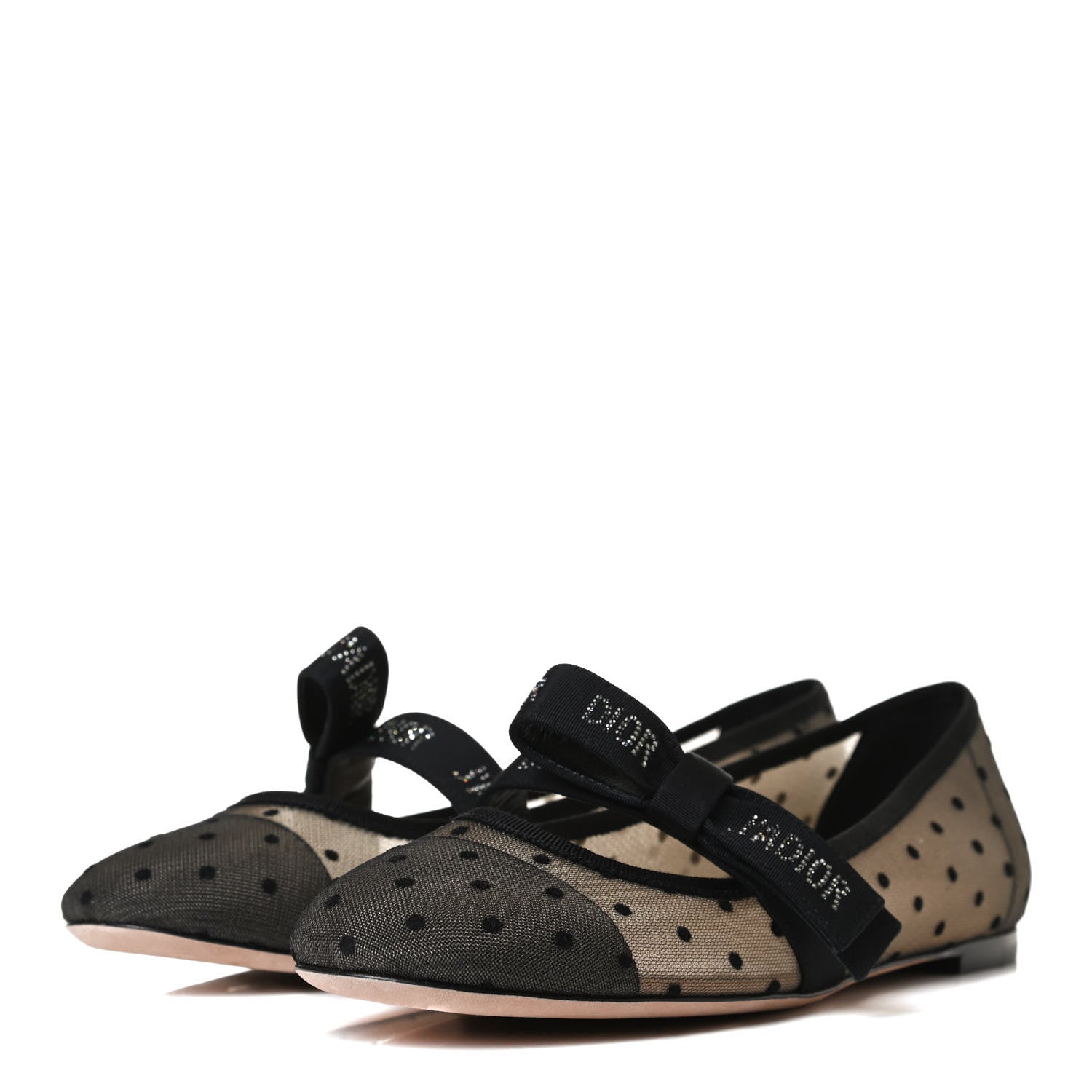 Christian Dior Swiss Tulle Dotted Miss J'Adior Ballet Pumps 38.5 Black Nude 3 of 11