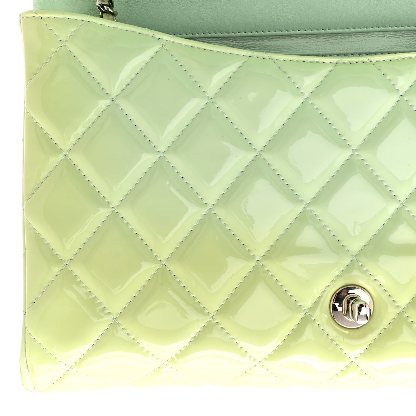 Patent Quilted Clutch With Chain Flap Light Green