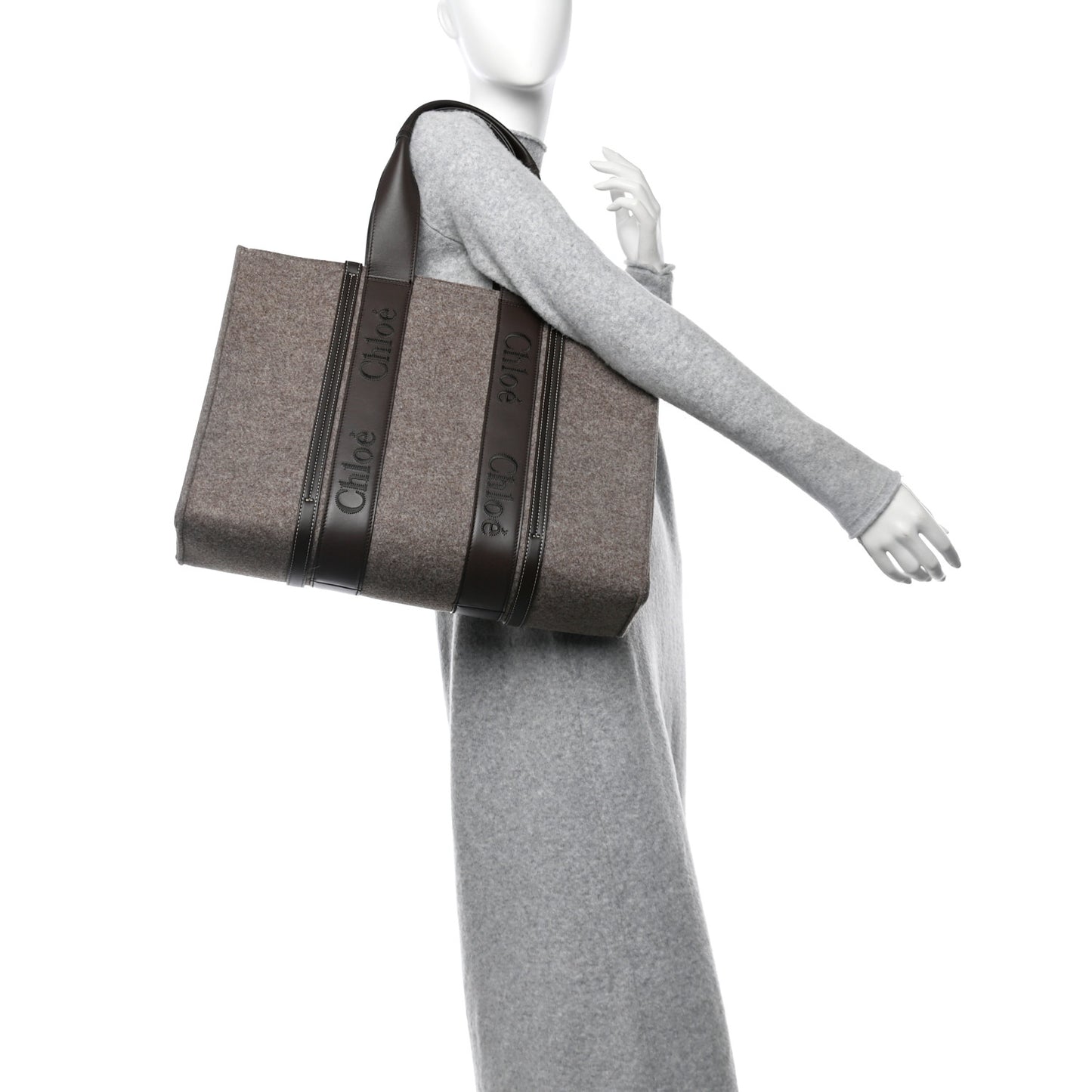 Felt Large Woody Ribbon Tote Deep Beige